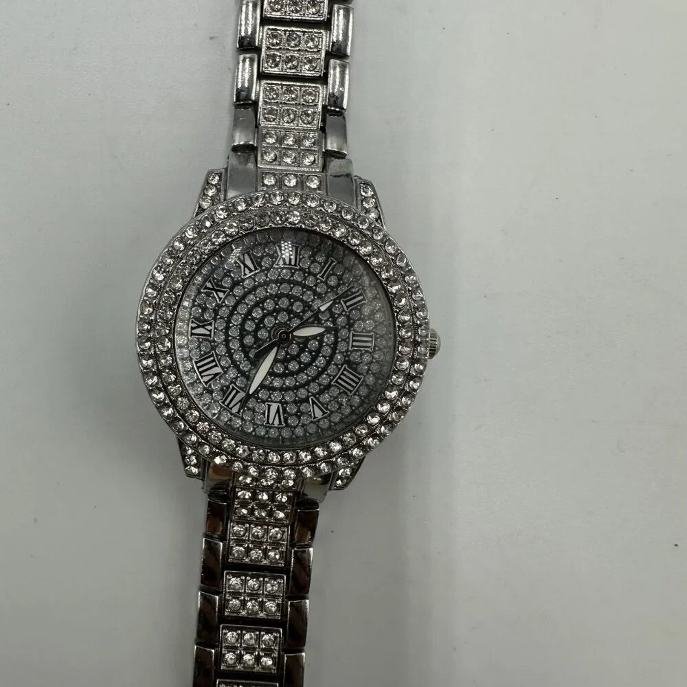 3/$30 Rhinestone Watch Women Silver Tone Pave Dial Roman Numerals Iced Out